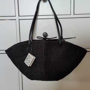 Loewe Small Anagram Raffia Basket Tote Black